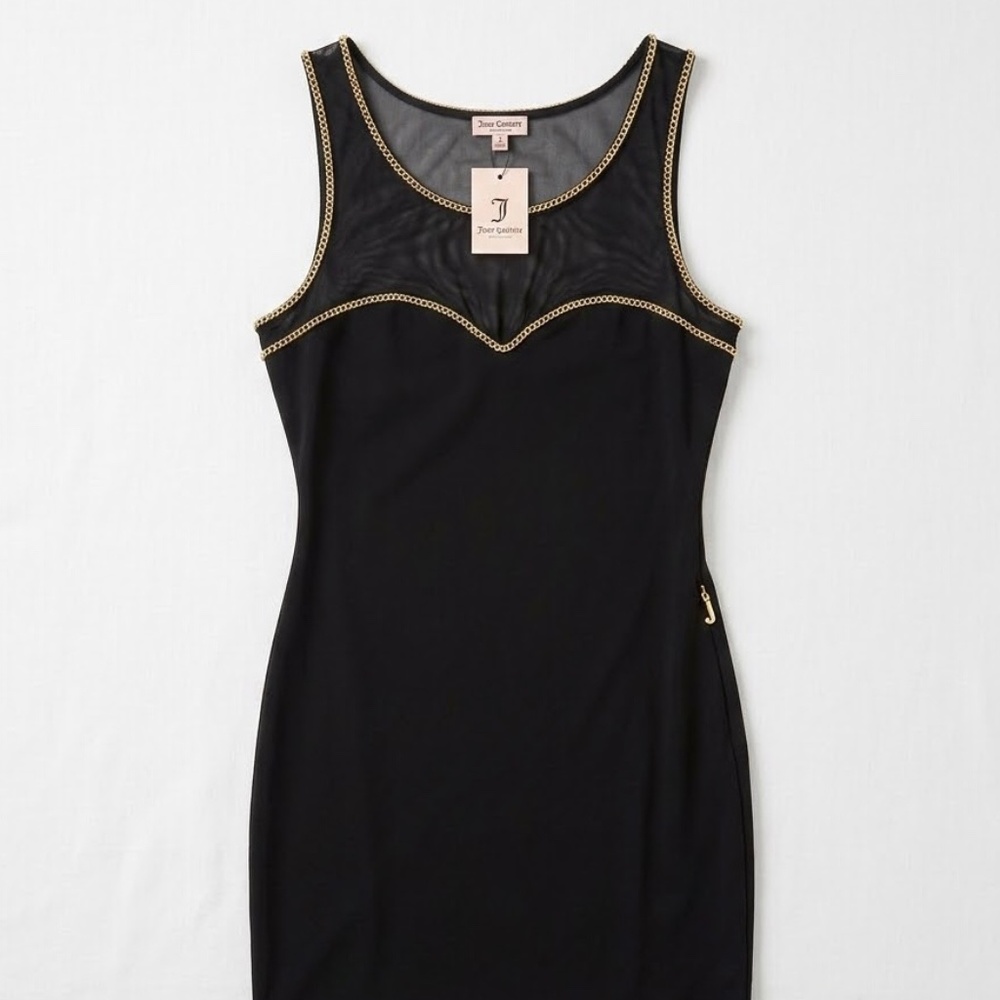 Little Black Dress With Gold & Mesh Details